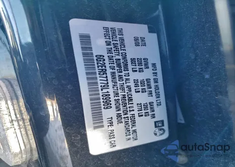 2009 Pontiac G8 z USA, uszkodzony, nr VIN 6G2ER57779L189969